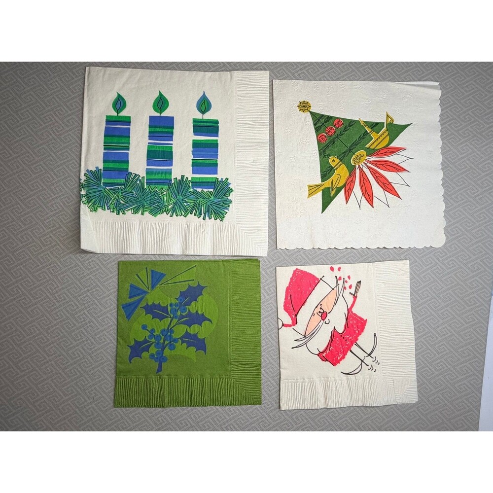 Vintage Mid Century Modern Christmas Paper Napkins Set of 4 Retro Holiday Decor